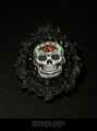 Sugarskull brooch, black, rosehead (3)