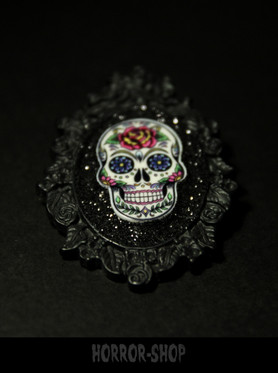 Sugarskull brooch, black, rosehead (3)