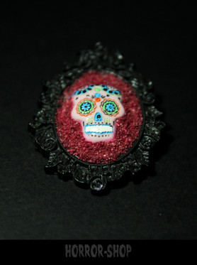 Sugarskull brooch, black, pink skull (5)