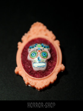 Sugarskull brooch,  Salmon red (9)