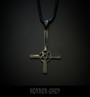 Black cross with pentagram Necklace, true black