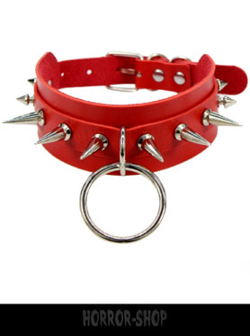 Red Spike (long spikes) neclacklace/choker with ring