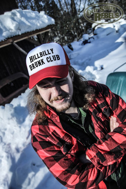 Hillbilly Drunk Club trucker cap red-and-white