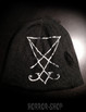 Lucifer beanie, black with white print