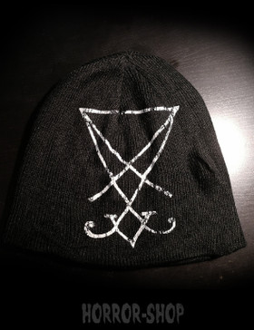 Lucifer beanie, black with white print
