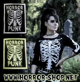 Horror punk skele -kangasmerkki, valkoinen brodeeraus