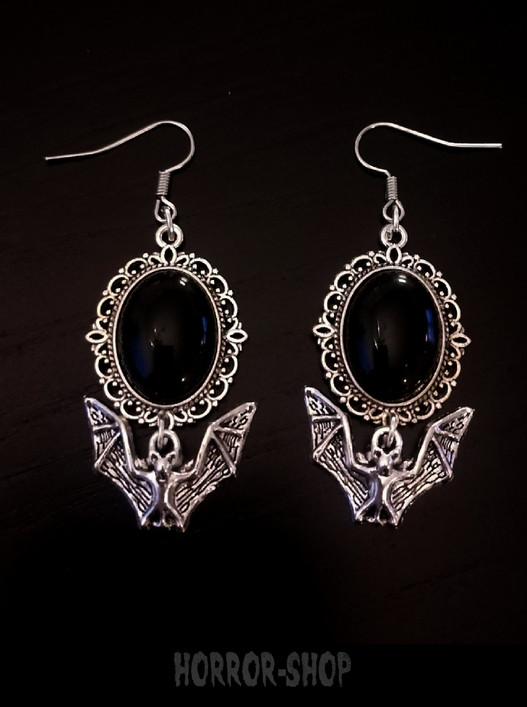 Silver wings and black moon - earrings