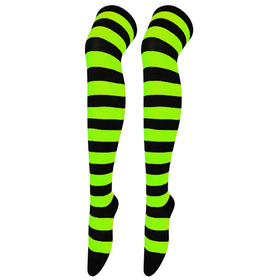 Black and neon green striped Knee socks