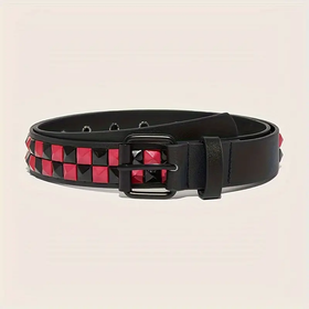 Rally belt for metal and goth ladies, black and red