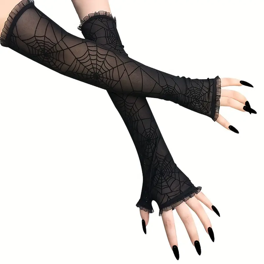 Spider web fingerless long wristband