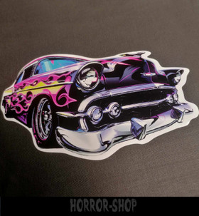 Black cadillack with flames vinyl sticker