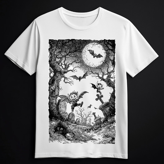 Bat and vampire kid white shirt (T-shirt)
