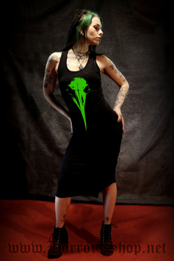 Crow skull green long dress