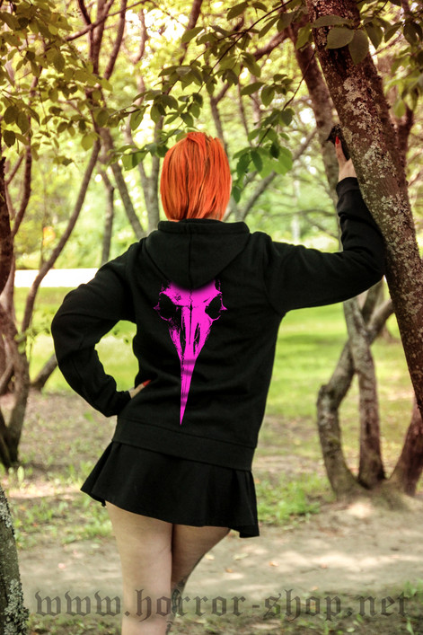 Crow skull hoodie with pink print