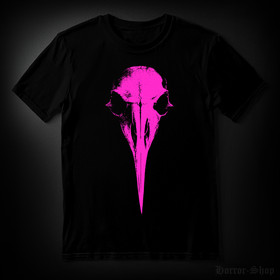 Crow skull dark pink (Black T-shirt)