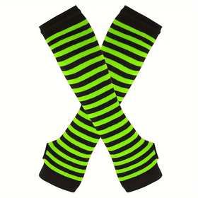 Black and neon green striped fingerless long wristband