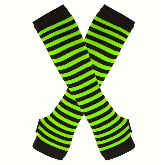 Black and neon green striped fingerless long wristband