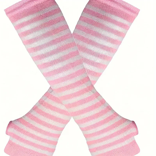 White and pink striped fingerless long wristband