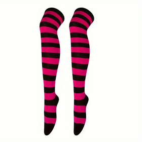 Black and rose red striped Knee socks