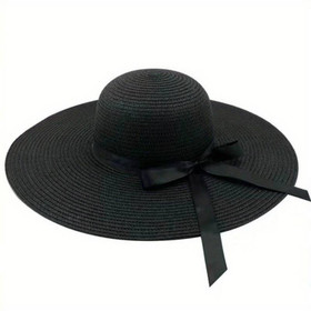 Black straw sun hat