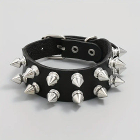 Black 2 row wristband with rat spikes