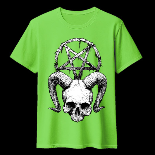 SKULL AND THE PENTAGRAM lime green (T-shirt)