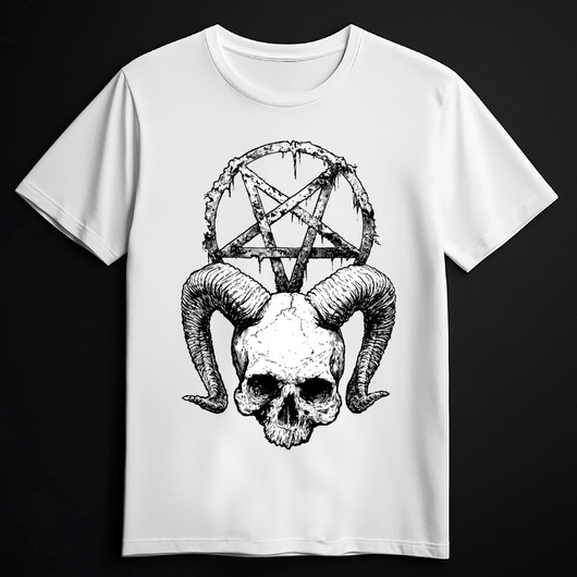 SKULL AND THE PENTAGRAM white (T-shirt)