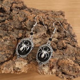 Black moon spider earrings