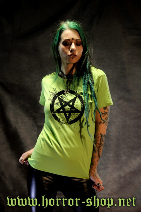 SPLATTER PENTAGRAM lime green (T-shirt)
