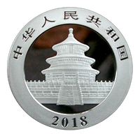 Kiina 10 ¥ 2018 Panda 30g Ag