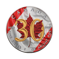 Kanada 5 $ 2018 Maple Leaf 30 vuotta 1oz Ag VÄRITETTY