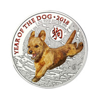 Britannia 2 £ 2018 Year of the Dog 1oz Ag VÄRITETTY
