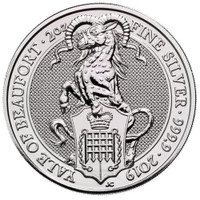 Britannia 5 £ 2019 Queen's Beast Yale of Beaufort 2oz Ag