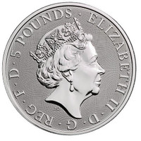 Britannia 5 £ 2019 Queen's Beast Yale of Beaufort 2oz Ag