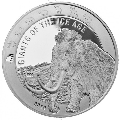 Ghana 5 GH₵ 2019 Jääkauden jättiläiset - Mammutti 1 oz HOPEA