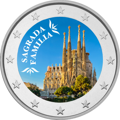 Sagrada Familia 2 € -juhlaraha, väritetty