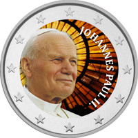 Vatikaanin paavit - Johannes Paavali II 2 € -juhlaraha, väritetty