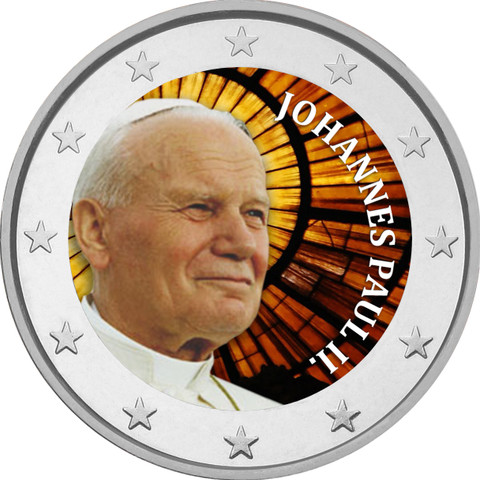 Vatikaanin paavit - Johannes Paavali II 2 € -juhlaraha, väritetty