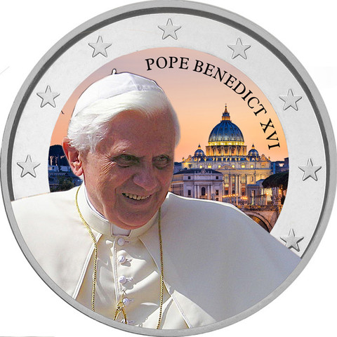 Vatikaanin paavit - Benedictus XVI 2 € -juhlaraha, väritetty
