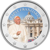 Vatikaanin paavit - Franciscus I 2 € -juhlaraha, väritetty