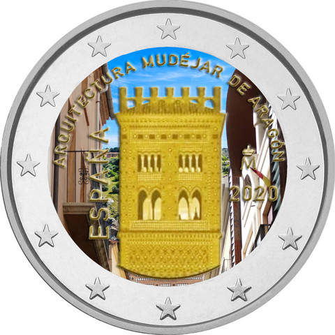 Espanja 2 € 2020 Aragon - Mudejar, väritetty (#1)