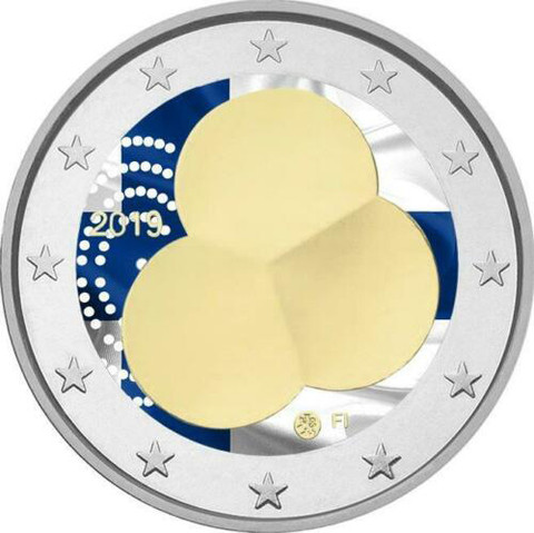 Suomi 2 € 2019 Suomen Hallitusmuoto 1919, väritetty