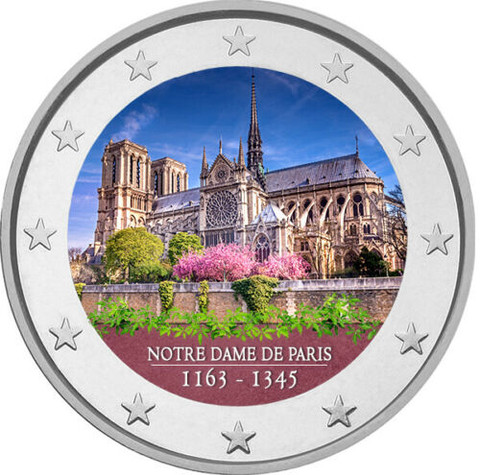 Notre Dame 2 € -juhlaraha, väritetty
