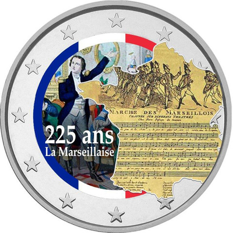La Marseillaise 2 € -juhlaraha, väritetty