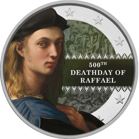 Raffaello 500 vuotta 2 € -juhlaraha, väritetty