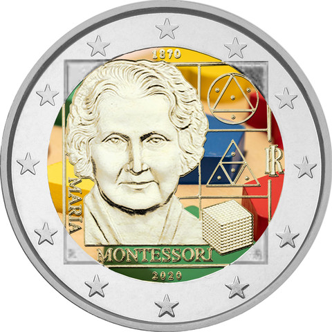 Italia 2 € 2020 Maria Montessori 150 vuotta, väritetty (#1)