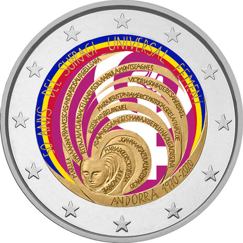 Andorra 2 € 2020 Yleinen äänioikeus 50 v. BU, väritetty (#2)