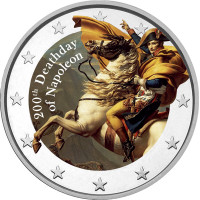 Napoleon 200 vuotta 2 € -juhlaraha, väritetty
