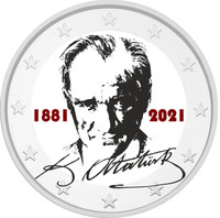 Ataturk 2 € -juhlaraha, väritetty