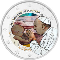 Franciscus 85 vuotta 2 € -juhlaraha, väritetty